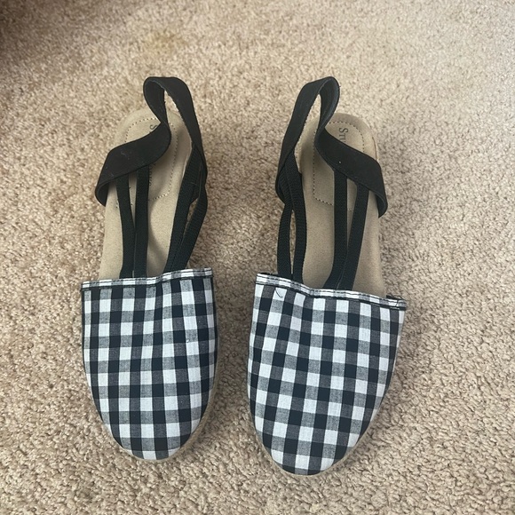 Black/White Gingham Wedge Sandal - Picture 1 of 7